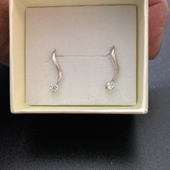 Sterling Silver Swirl Drop Earrings with Diamonds - Picture 3 of 6